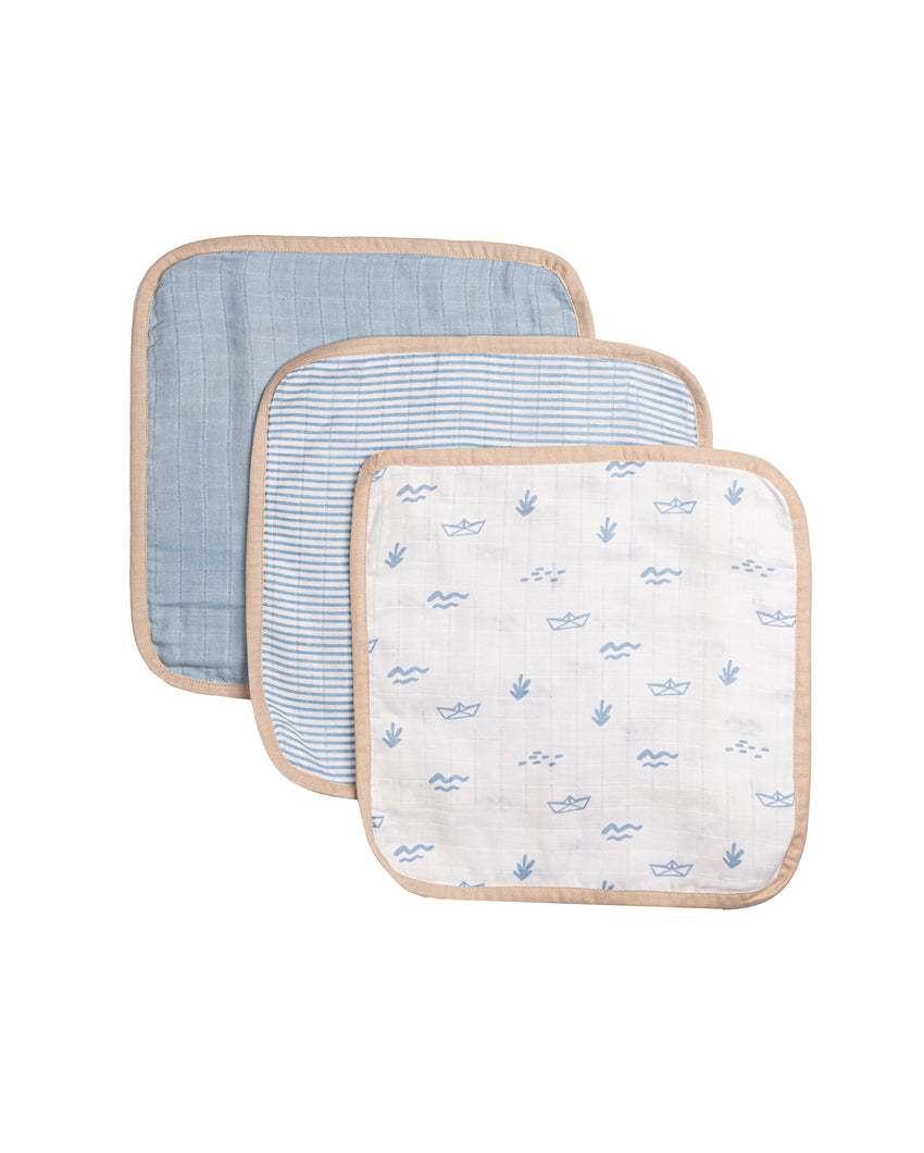 Nautical Boat Organic Muslin Washcloths | Set of 3 | 11 x 11 inches