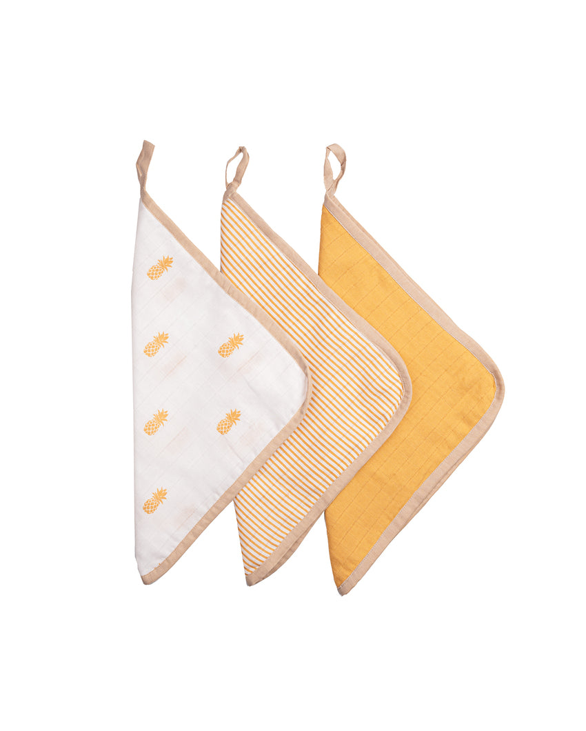 Gentle Pineapple Organic Muslin Washcloths | Set of 3 | 11 x 11 inches