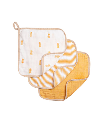 Gentle Pineapple Organic Muslin Washcloths | Set of 3 | 11 x 11 inches