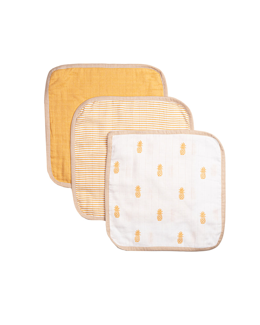 Gentle Pineapple Organic Muslin Washcloths | Set of 3 | 11 x 11 inches