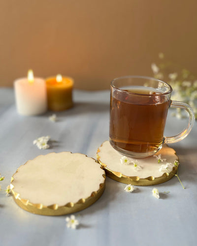 Ageless Round White Marble Coasters Set Of 2