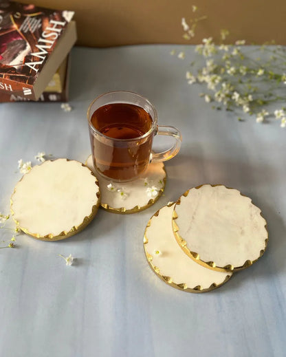 Ageless Round White Marble Coasters Set Of 4