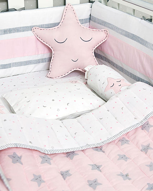 Sleepy Star Pink Organic Cotton Cot Bedding Set | 42 x 42 inches
