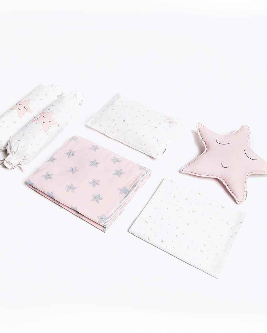 Sleepy Star Pink Organic Cotton Cot Bedding Set | 42 x 42 inches