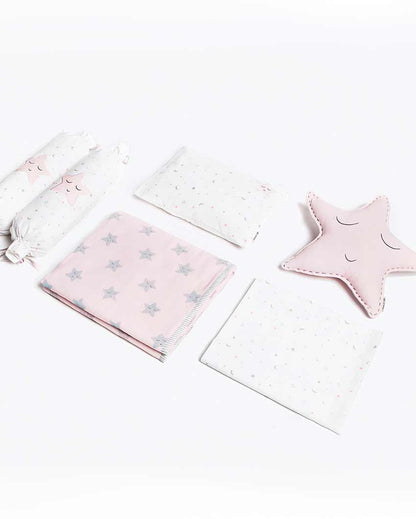 Sleepy Star Pink Organic Cotton Cot Bedding Set