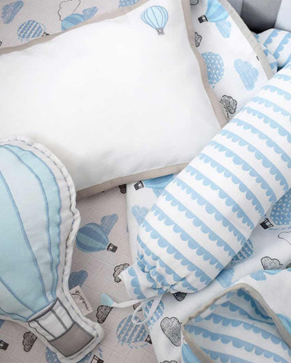 Up & Away Blue Organic Cotton Muslin Cot Bedding Set