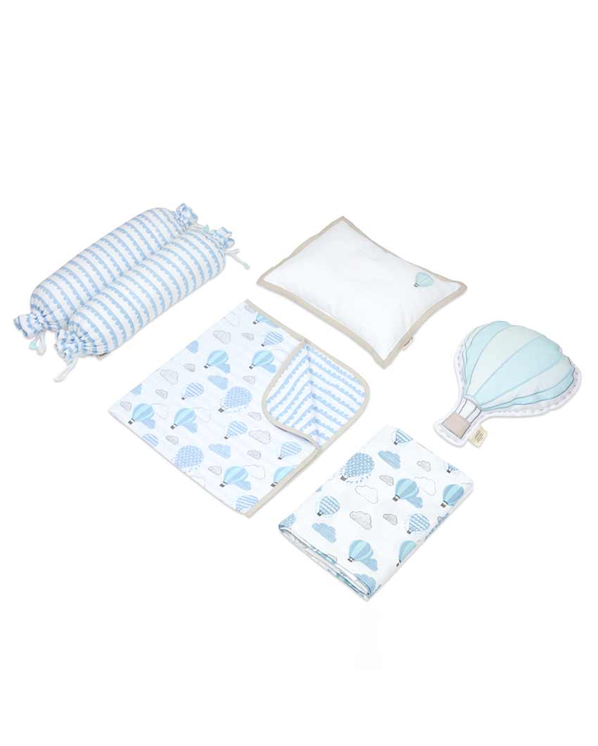 Up & Away Blue Organic Cotton Muslin Cot Bedding Set | 42 x 42 inches