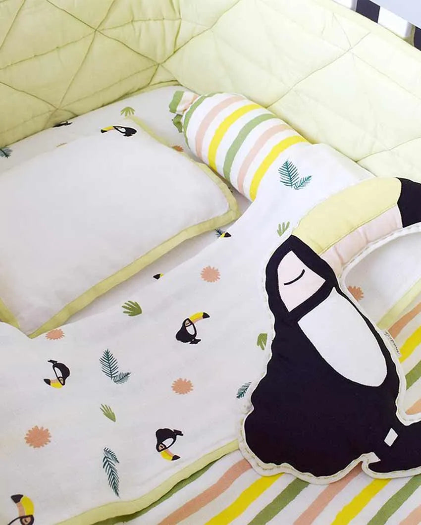 Tropical Toucan Organic Cotton Muslin Cot Bedding Set | 42 x 42 inches