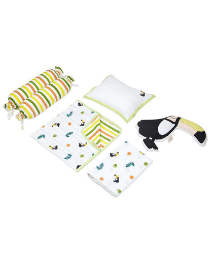 Tropical Toucan Organic Cotton Muslin Cot Bedding Set | 42 x 42 inches