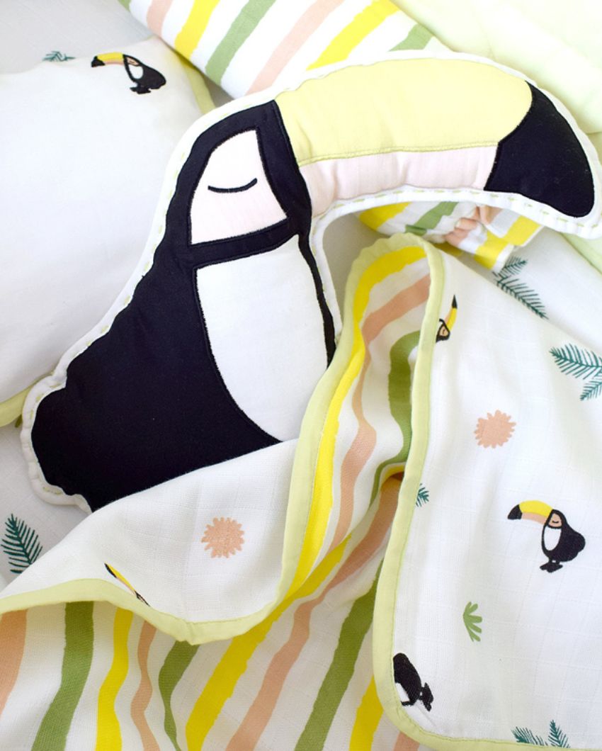 Tropical Toucan Organic Cotton Muslin Cot Bedding Set | 42 x 42 inches