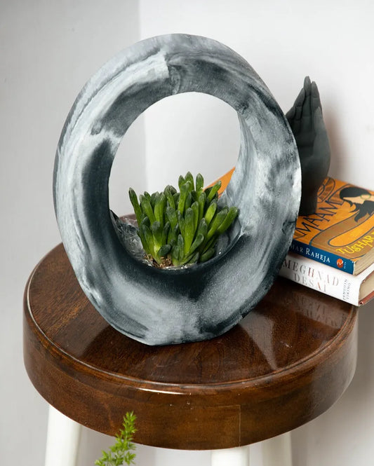 Modern Minimalist Moon Basket Concrete Planter | 8 x 8 x 3 inches