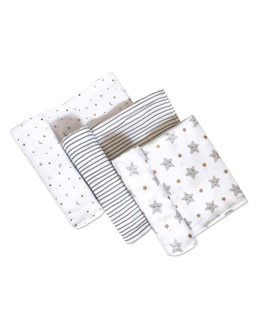 Sleepy Star Metallic Organic Muslin Swaddles | Set Of 3 | 42 x 42 inches