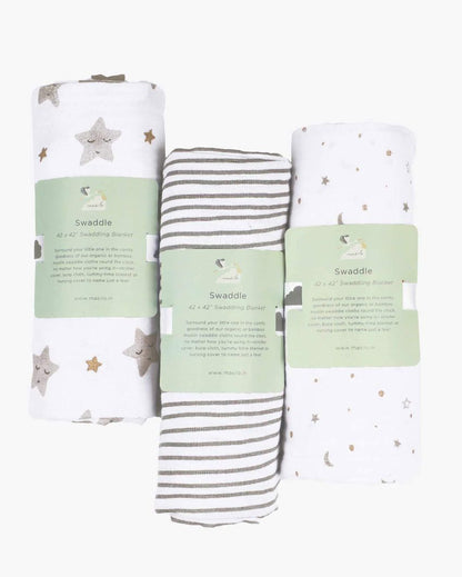 Sleepy Star Metallic Organic Muslin Swaddles | Set Of 3 | 42 x 42 inches