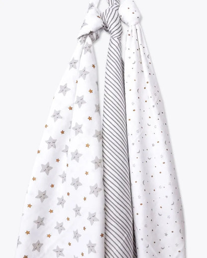 Sleepy Star Metallic Organic Muslin Swaddles | Set Of 3 | 42 x 42 inches