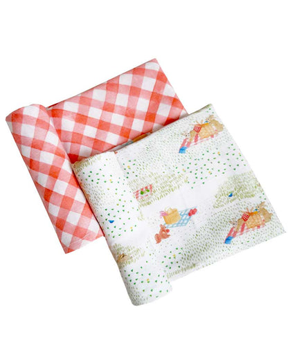 Gingham Checks Bamboo Muslin Swaddles | Set Of 2