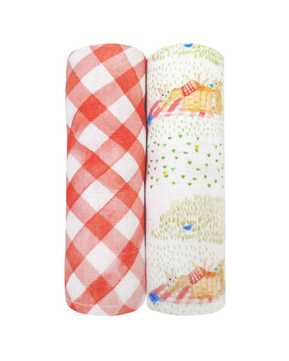 Gingham Checks Bamboo Muslin Swaddles | Set Of 2