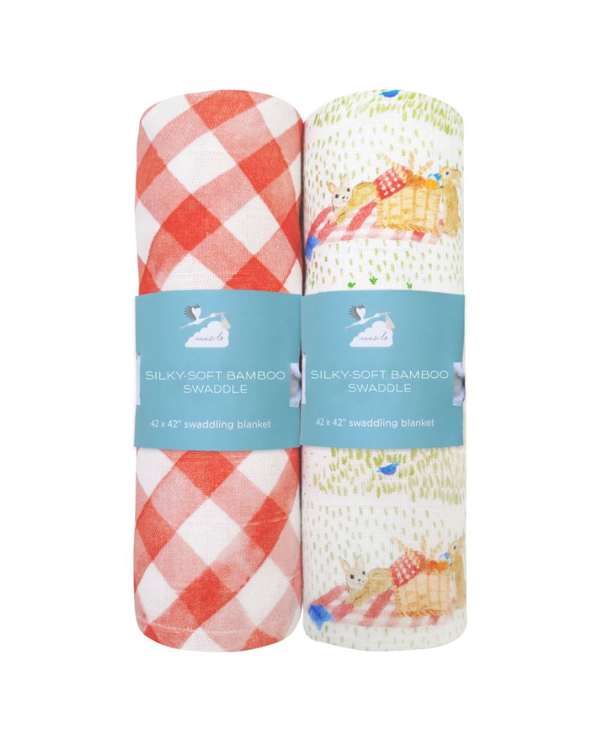 Gingham Checks Bamboo Muslin Swaddles | Set Of 2