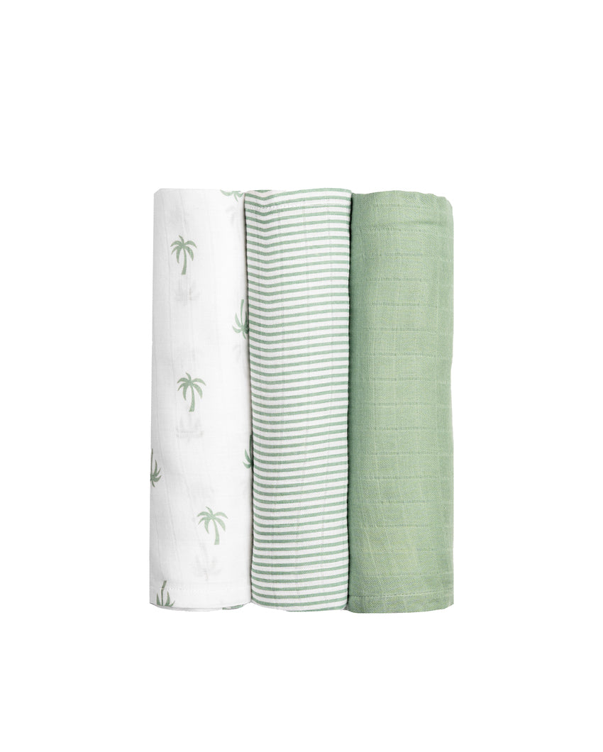 Relaxing Palm Organic Muslin Swaddles | Set of 3 | 40 x 40 inches