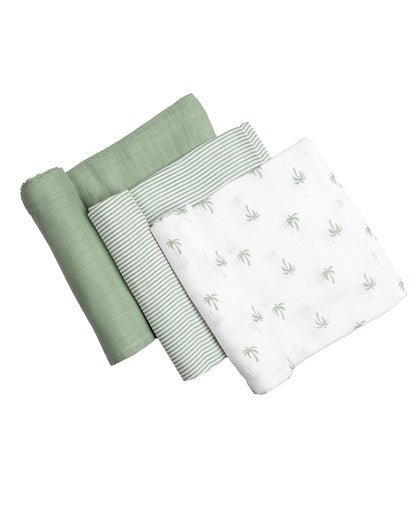 Relaxing Palm Organic Muslin Swaddles | Set of 3 | 40 x 40 inches