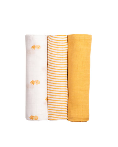 Soft Pineapple Organic Muslin Swaddles | Set of 3 | 40 x 40 inches