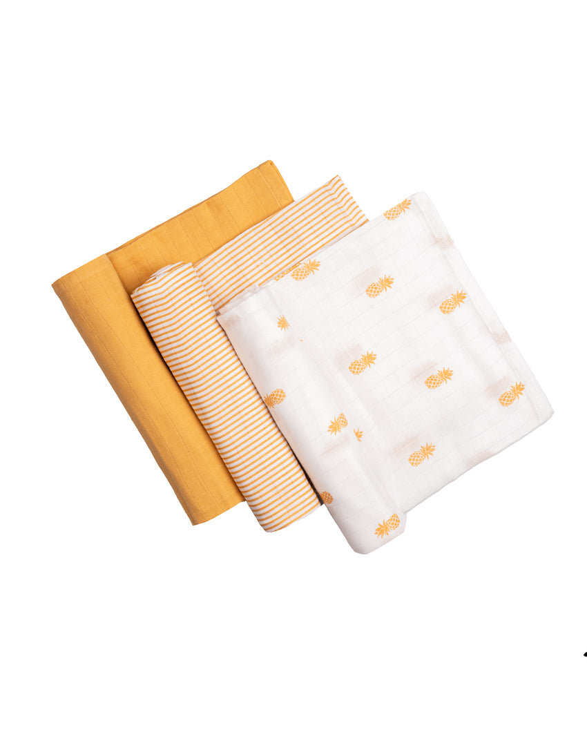 Soft Pineapple Organic Muslin Swaddles | Set of 3 | 40 x 40 inches