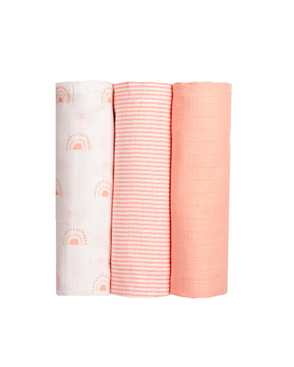 Bright Rainbow Organic Muslin Swaddles | Set of 3 | 40 x 40 inches