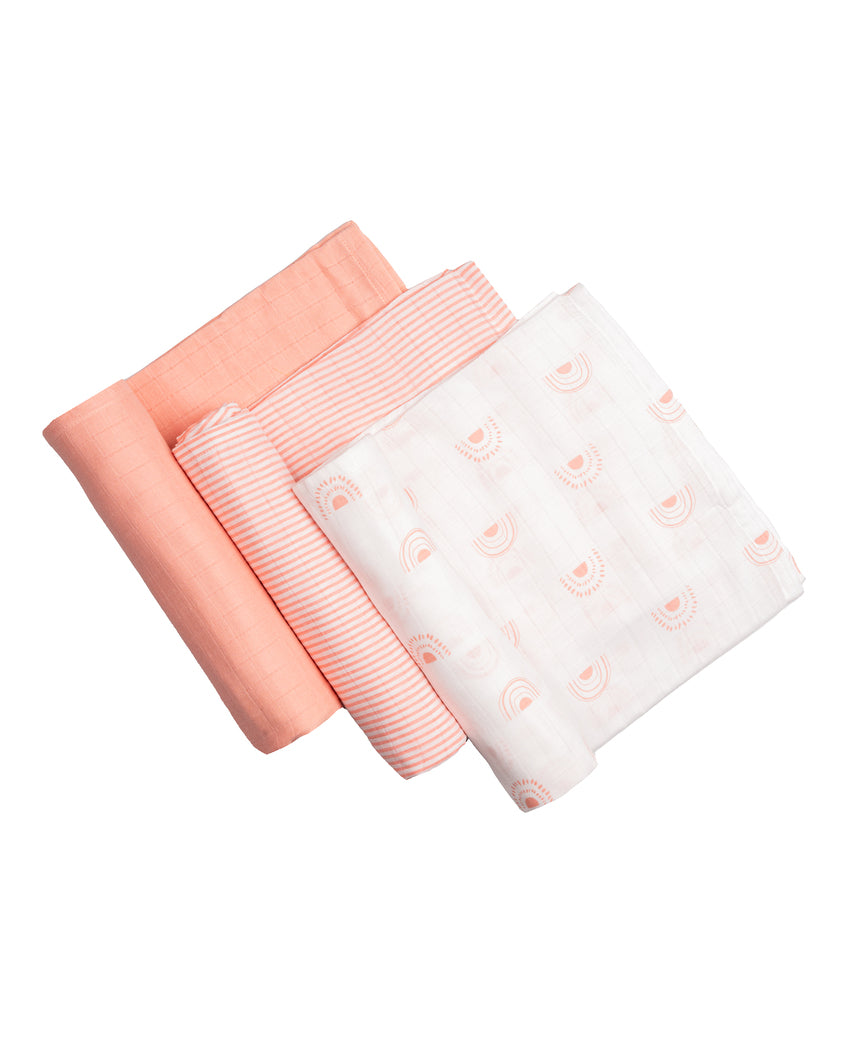 Bright Rainbow Organic Muslin Swaddles | Set of 3 | 40 x 40 inches