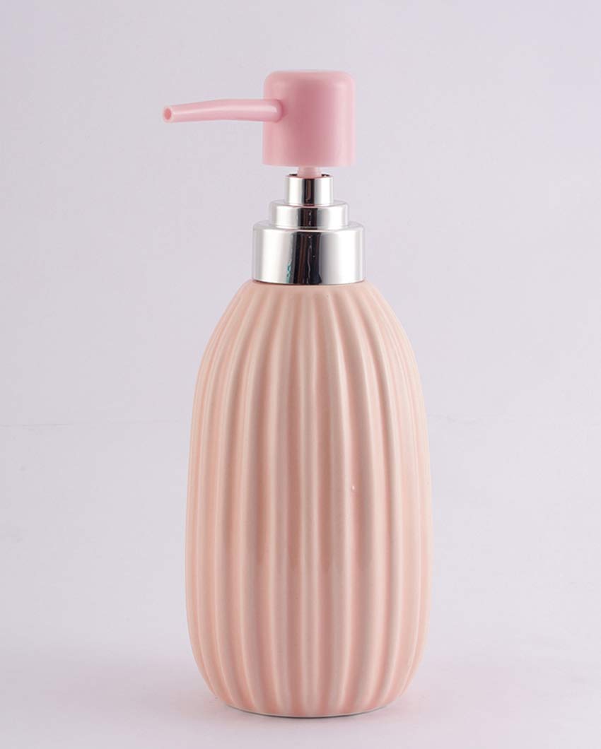 Beautiful Ribbed Ceramic Peach Shade Soap Dispenser | 3 x 7 inches