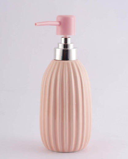 Beautiful Ribbed Ceramic Peach Shade Soap Dispenser | 3 x 7 inches