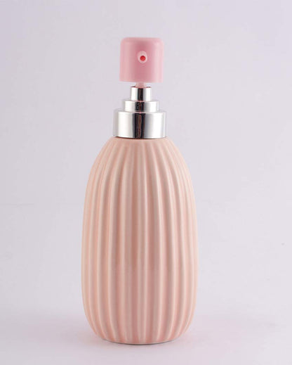 Beautiful Ribbed Ceramic Peach Shade Soap Dispenser | 3 x 7 inches