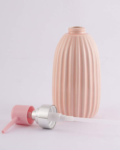 Beautiful Ribbed Ceramic Peach Shade Soap Dispenser | 3 x 7 inches