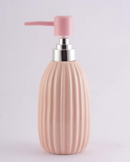 Beautiful Ribbed Ceramic Peach Shade Soap Dispenser | 3 x 7 inches