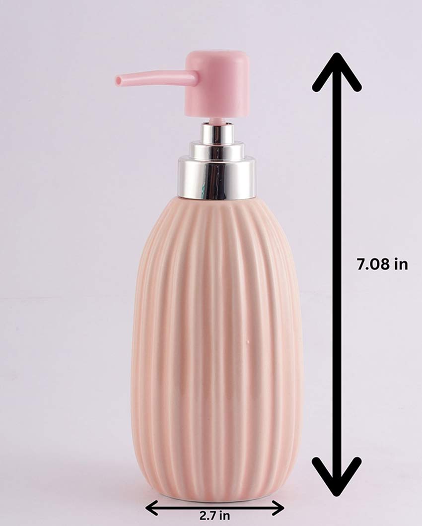 Beautiful Ribbed Ceramic Peach Shade Soap Dispenser | 3 x 7 inches