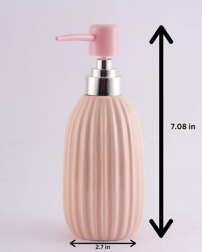 Beautiful Ribbed Ceramic Peach Shade Soap Dispenser | 3 x 7 inches