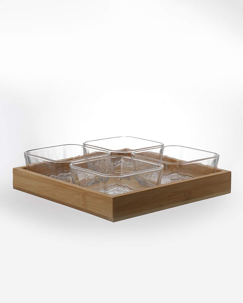 Elegant Clear & Brown Shade Bowls with Tray Combo | Pack of 5