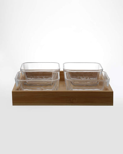 Elegant Clear & Brown Shade Bowls with Tray Combo | Pack of 5