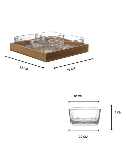 Elegant Clear & Brown Shade Bowls with Tray Combo | Pack of 5