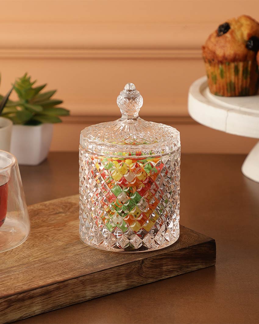 Elegant Clear Shade Diamond Cut Crystal Jar | 4 x 5 inches | 300ml