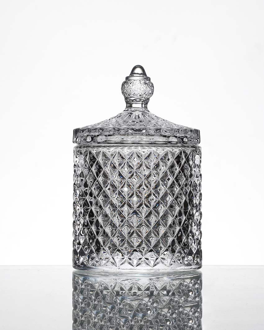 Elegant Clear Shade Diamond Cut Crystal Jar | 4 x 5 inches | 300ml