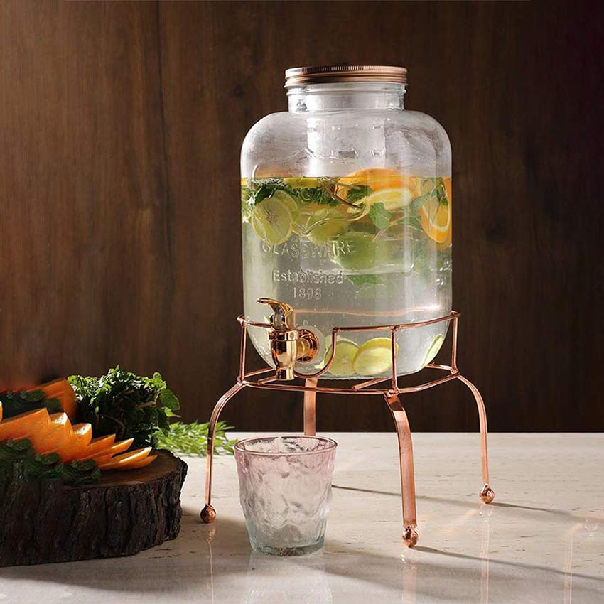 Elegant Design Clear Glass Beverage Dispenser with Stand | 7 x 11 inches