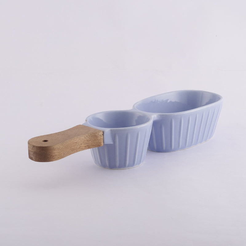 Blue Chip & Dip Ceramic Serving Platter | 11 x 3 x 2 inches - Dusaan
