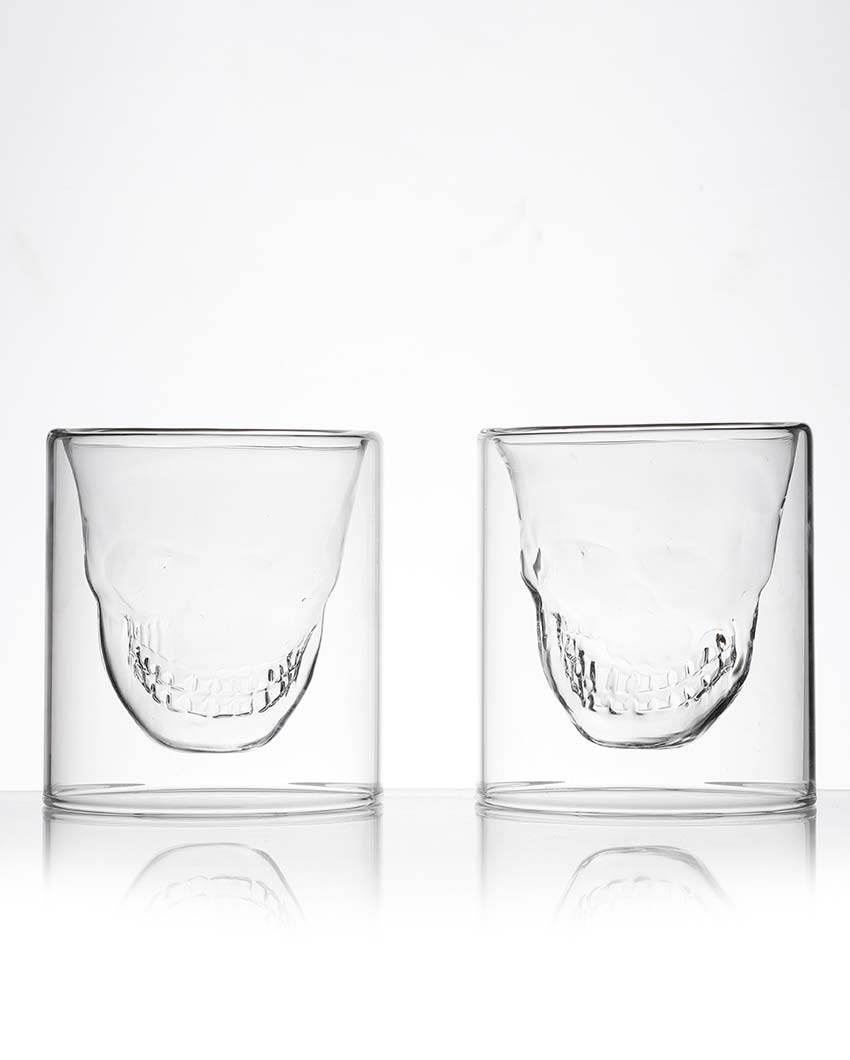 Unique Skull Design Double Wall Whiskey Glasses | Set of 2 | 3 x 5 inches