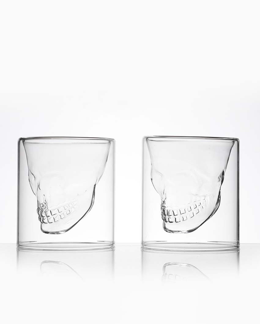 Unique Skull Design Double Wall Whiskey Glasses | Set of 2 | 3 x 5 inches