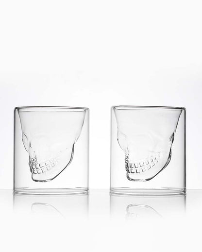 Unique Skull Design Double Wall Whiskey Glasses | Set of 2 | 3 x 5 inches