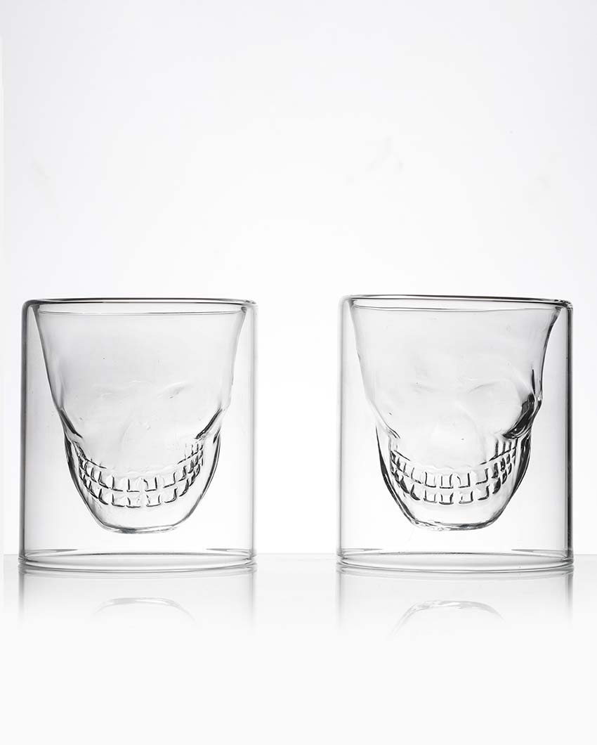 Unique Skull Design Double Wall Whiskey Glasses | Set of 2 | 3 x 5 inches