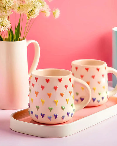 Whimsical Designed Ceramic Hearts Cup | Set of 2 | 3 x 4 inches