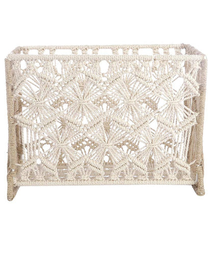 Handcrafted Macrame White File Organizer for Home & Office Storage | 14 x 6 x 11 inches