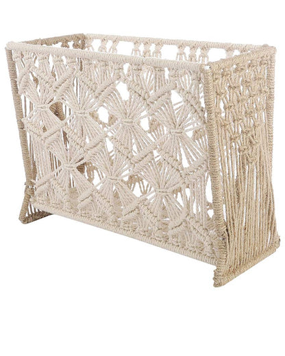 Handcrafted Macrame White File Organizer for Home & Office Storage | 14 x 6 x 11 inches