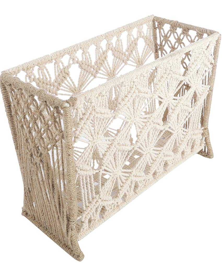 Handcrafted Macrame White File Organizer for Home & Office Storage | 14 x 6 x 11 inches