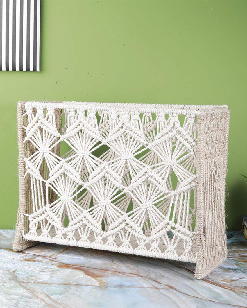 Handcrafted Macrame White File Organizer for Home & Office Storage | 14 x 6 x 11 inches